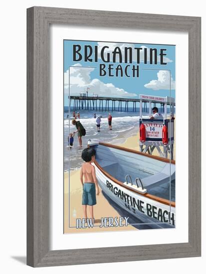 Brigantine Beach, New Jersey - Lifeguard Stand-Lantern Press-Framed Premium Giclee Print