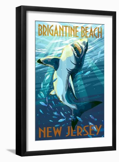 Brigantine Beach, New Jersey - Stylized Shark-Lantern Press-Framed Art Print