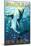Brigantine Beach, New Jersey - Stylized Shark-Lantern Press-Mounted Art Print