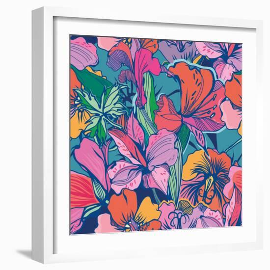Bright Abstract Wallpaper Seamless Vintage Flower Pattern.-MarushaBelle-Framed Art Print
