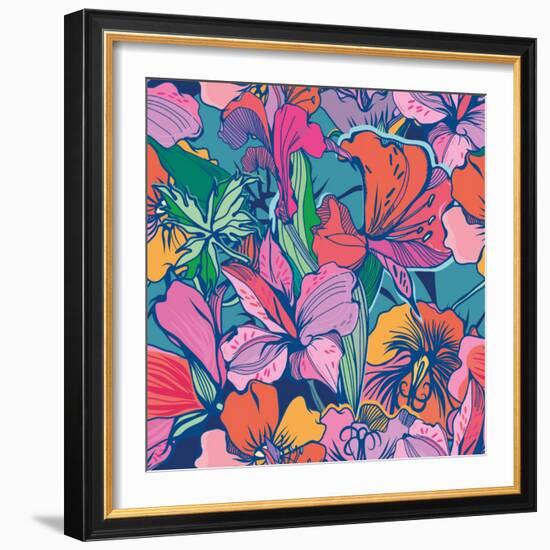 Bright Abstract Wallpaper Seamless Vintage Flower Pattern.-MarushaBelle-Framed Art Print