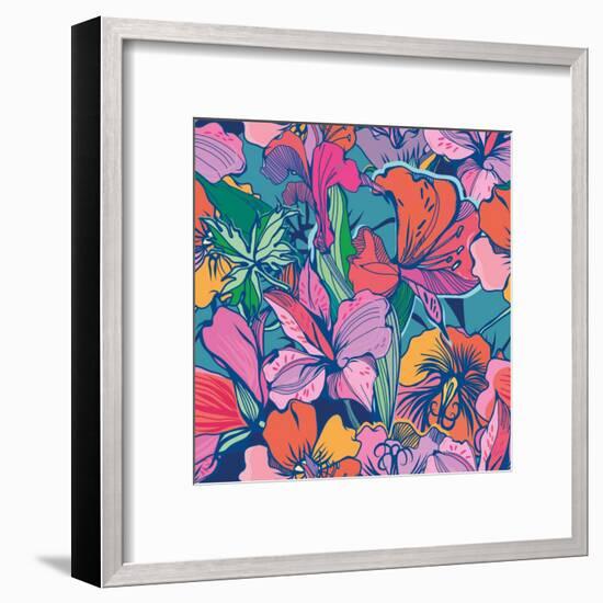 Bright Abstract Wallpaper Seamless Vintage Flower Pattern.-MarushaBelle-Framed Art Print