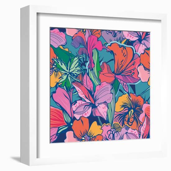 Bright Abstract Wallpaper Seamless Vintage Flower Pattern.-MarushaBelle-Framed Art Print