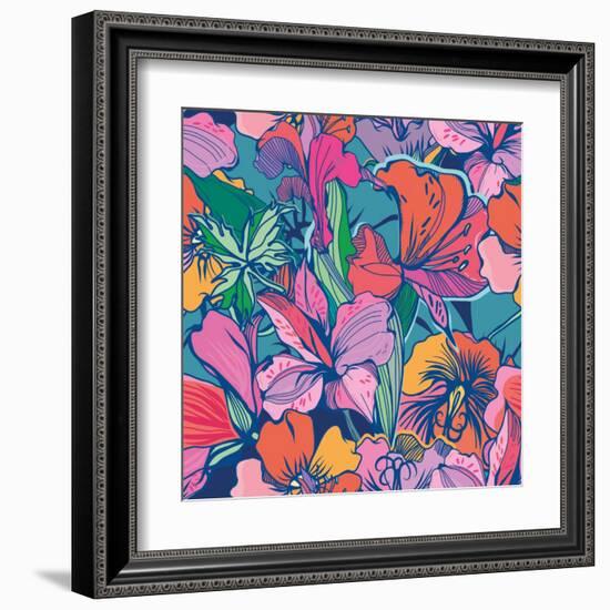 Bright Abstract Wallpaper Seamless Vintage Flower Pattern.-MarushaBelle-Framed Art Print