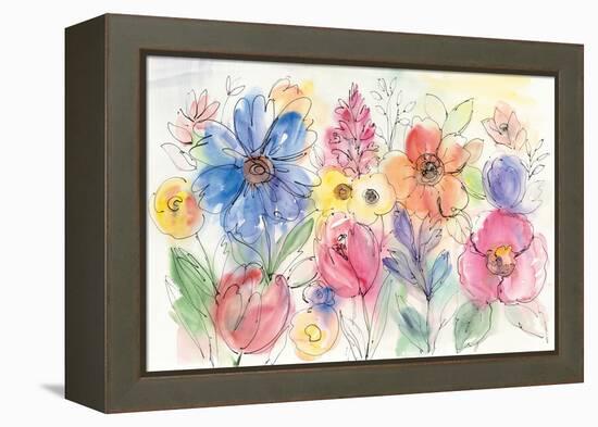 Bright Aquarelle Flowers-Silvia Vassileva-Framed Stretched Canvas