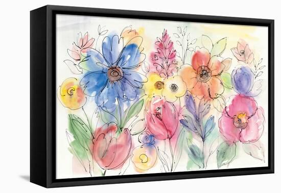Bright Aquarelle Flowers-Silvia Vassileva-Framed Stretched Canvas