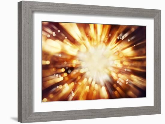 Bright Blast Of Light In Space Background-STILLFX-Framed Art Print