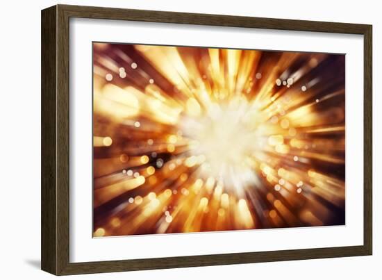 Bright Blast Of Light In Space Background-STILLFX-Framed Art Print