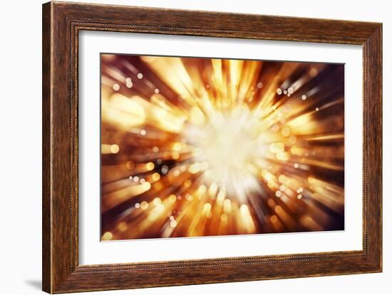 Bright Blast Of Light In Space Background-STILLFX-Framed Art Print