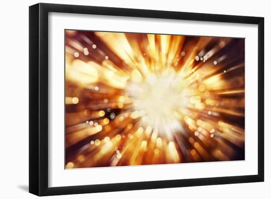 Bright Blast Of Light In Space Background-STILLFX-Framed Art Print