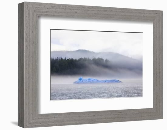 Bright blue iceberg from Mendenhall Glacier, surrounded by mist on Mendenhall Lake, Juneau, Alaska,-Eleanor Scriven-Framed Photographic Print