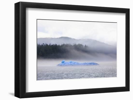 Bright blue iceberg from Mendenhall Glacier, surrounded by mist on Mendenhall Lake, Juneau, Alaska,-Eleanor Scriven-Framed Photographic Print