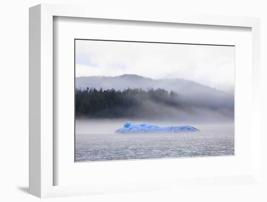 Bright blue iceberg from Mendenhall Glacier, surrounded by mist on Mendenhall Lake, Juneau, Alaska,-Eleanor Scriven-Framed Photographic Print