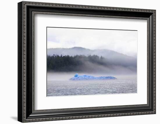 Bright blue iceberg from Mendenhall Glacier, surrounded by mist on Mendenhall Lake, Juneau, Alaska,-Eleanor Scriven-Framed Photographic Print