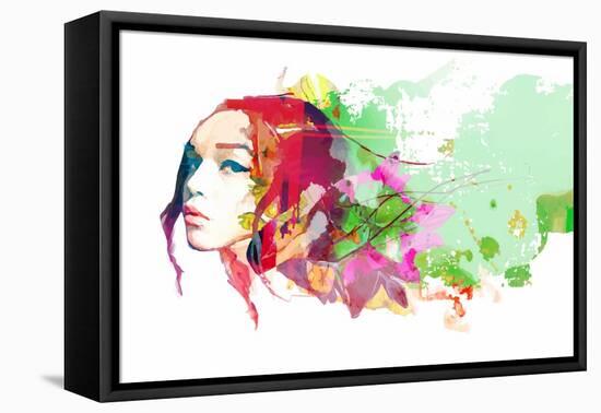 Bright Color Composition with Female Face and Flowers-A Frants-Framed Stretched Canvas