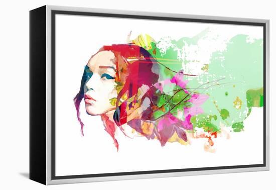 Bright Color Composition with Female Face and Flowers-A Frants-Framed Stretched Canvas