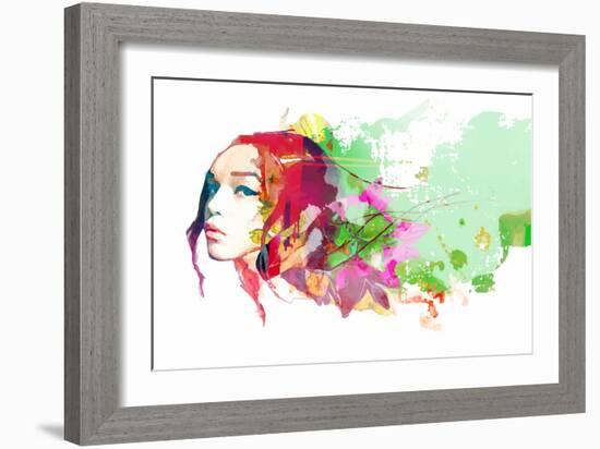 Bright Color Composition with Female Face and Flowers-A Frants-Framed Art Print