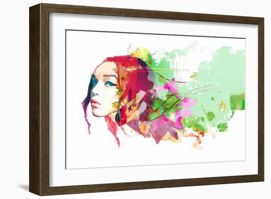 Bright Color Composition with Female Face and Flowers-A Frants-Framed Art Print