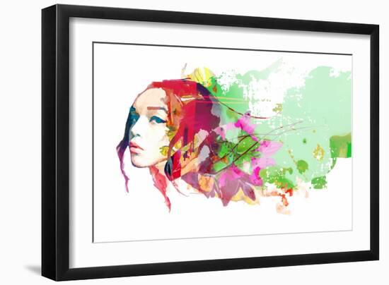 Bright Color Composition with Female Face and Flowers-A Frants-Framed Art Print