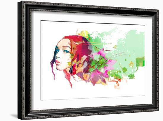 Bright Color Composition with Female Face and Flowers-A Frants-Framed Art Print