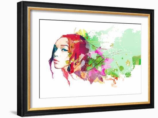 Bright Color Composition with Female Face and Flowers-A Frants-Framed Art Print