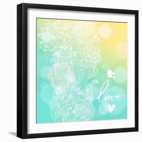 Bright Floral Background in Sunny Colors. Stylish Card with Bokeh Effect - Ideal for Wedding Design-smilewithjul-Framed Premium Giclee Print