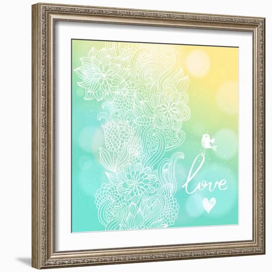 Bright Floral Background in Sunny Colors. Stylish Card with Bokeh Effect - Ideal for Wedding Design-smilewithjul-Framed Art Print