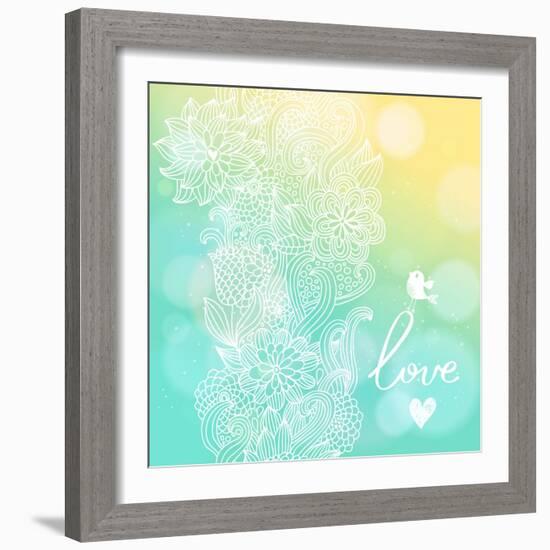 Bright Floral Background in Sunny Colors. Stylish Card with Bokeh Effect - Ideal for Wedding Design-smilewithjul-Framed Art Print