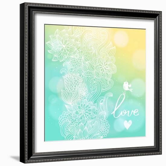 Bright Floral Background in Sunny Colors. Stylish Card with Bokeh Effect - Ideal for Wedding Design-smilewithjul-Framed Art Print