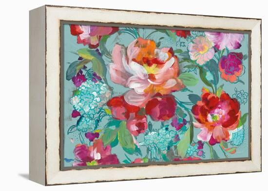 Bright Floral Medley Crop Turquoise-Danhui Nai-Framed Stretched Canvas