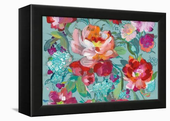 Bright Floral Medley Crop Turquoise-Danhui Nai-Framed Stretched Canvas