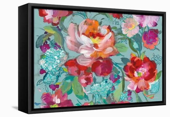 Bright Floral Medley Crop Turquoise-Danhui Nai-Framed Stretched Canvas