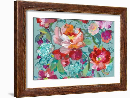 Bright Floral Medley Crop Turquoise-Danhui Nai-Framed Art Print