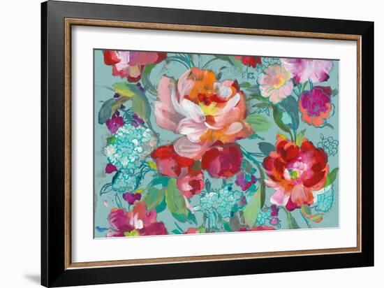 Bright Floral Medley Crop Turquoise-Danhui Nai-Framed Art Print