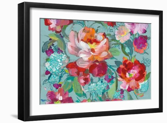 Bright Floral Medley Crop Turquoise-Danhui Nai-Framed Art Print