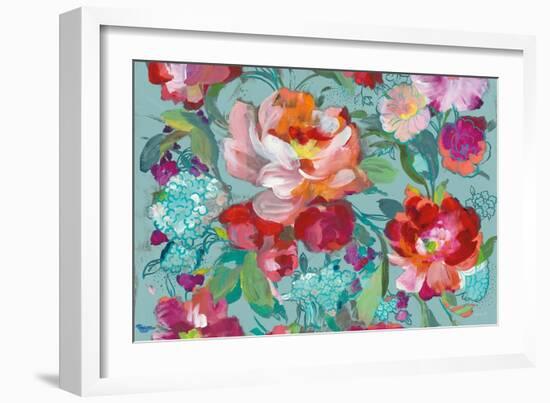 Bright Floral Medley Crop Turquoise-Danhui Nai-Framed Art Print