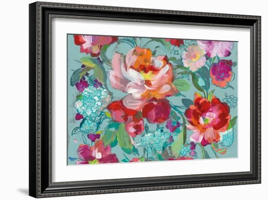 Bright Floral Medley Crop Turquoise-Danhui Nai-Framed Art Print