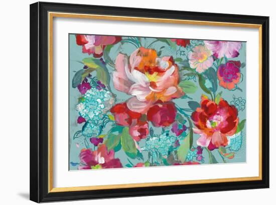 Bright Floral Medley Crop Turquoise-Danhui Nai-Framed Art Print