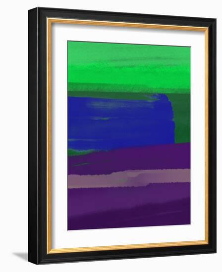 Bright Green and Blue Abstract-Hallie Clausen-Framed Art Print