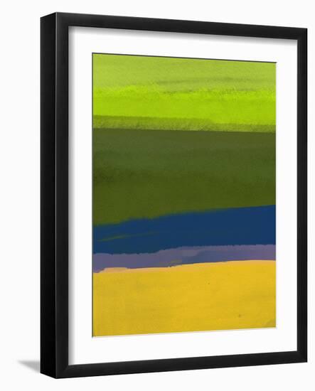 Bright Green and Yellow Abstract-Hallie Clausen-Framed Art Print