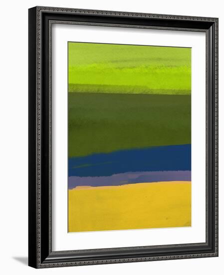 Bright Green and Yellow Abstract-Hallie Clausen-Framed Art Print