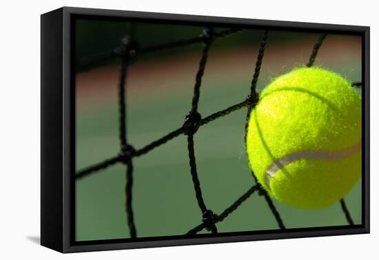 Bright Greenish, Yellow Tennis Ball on Freshly Painted Cement Court-flippo-Framed Premier Image Canvas
