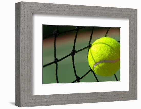 Bright Greenish, Yellow Tennis Ball on Freshly Painted Cement Court-flippo-Framed Photographic Print