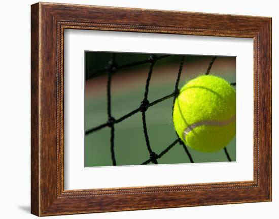 Bright Greenish, Yellow Tennis Ball on Freshly Painted Cement Court-flippo-Framed Photographic Print