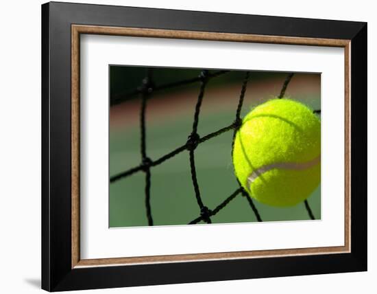 Bright Greenish, Yellow Tennis Ball on Freshly Painted Cement Court-flippo-Framed Photographic Print