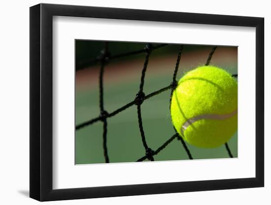 Bright Greenish, Yellow Tennis Ball on Freshly Painted Cement Court-flippo-Framed Photographic Print