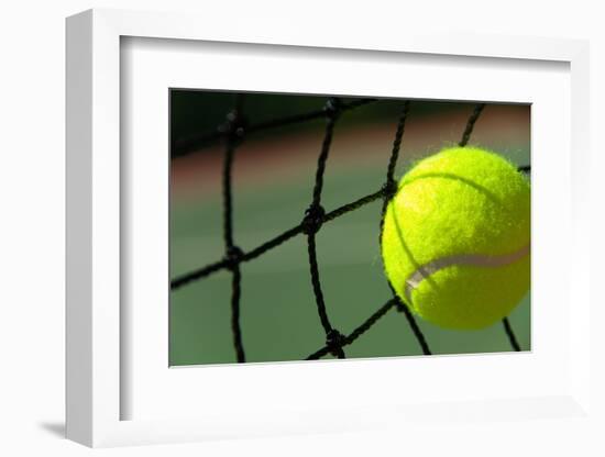 Bright Greenish, Yellow Tennis Ball on Freshly Painted Cement Court-flippo-Framed Photographic Print