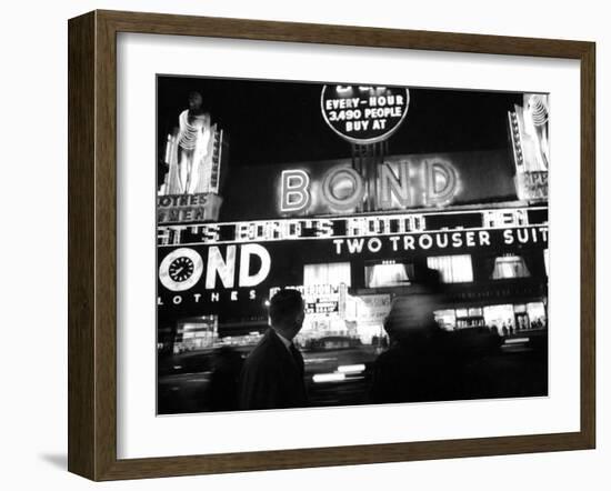 Bright Neon Lights of Bond's Clothing Store-Lisa Larsen-Framed Photographic Print