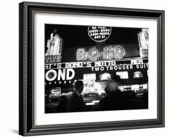 Bright Neon Lights of Bond's Clothing Store-Lisa Larsen-Framed Photographic Print