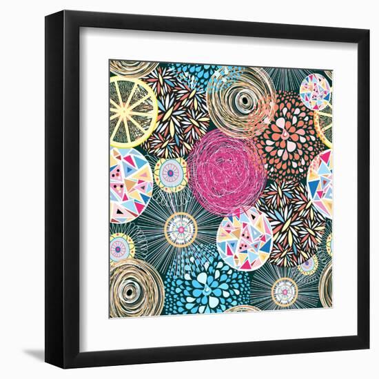 Bright Pattern with Flowers and Birds-Tanor-Framed Art Print